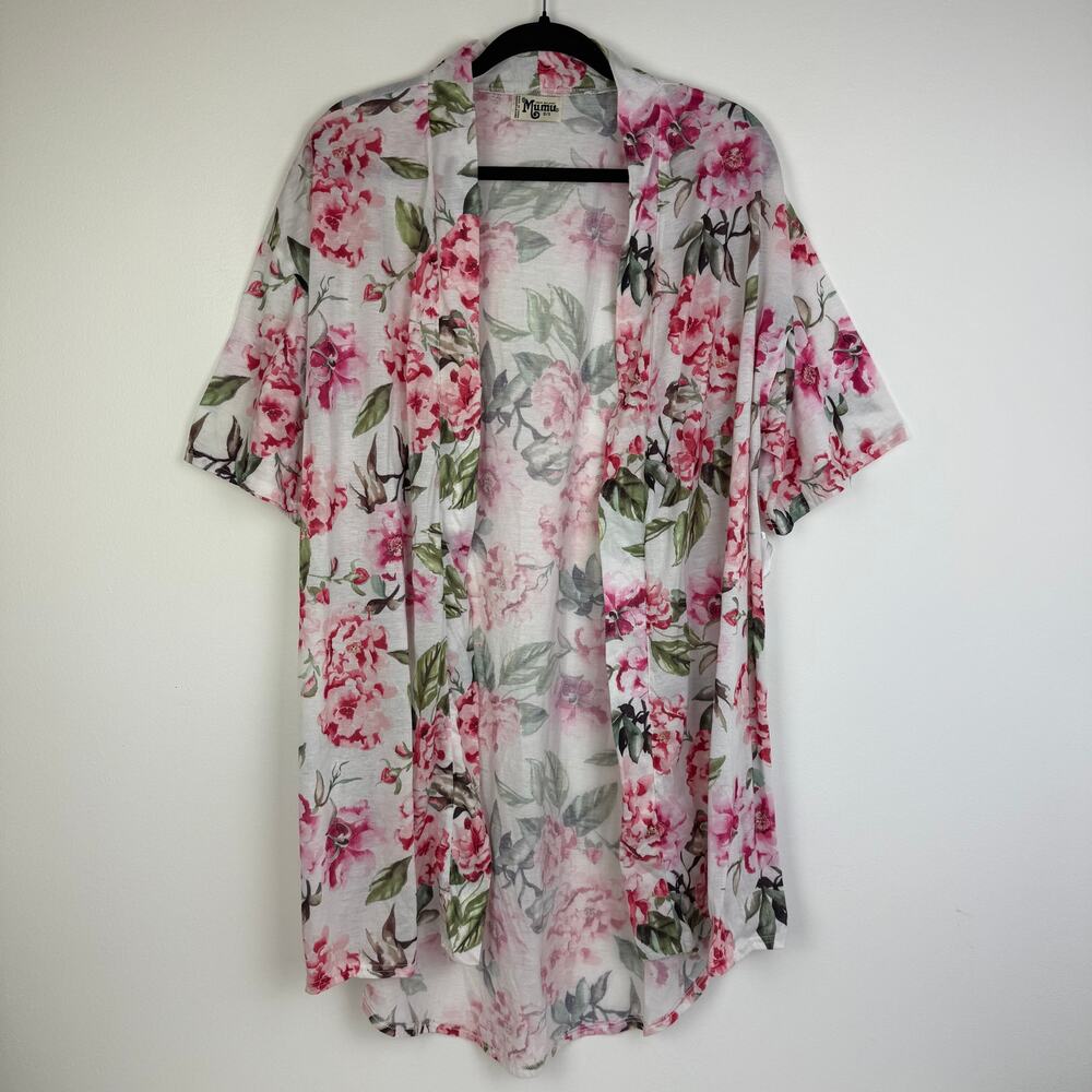Show Me Your Mumu Womens Pink/White Floral Kimono Sleeve Robe One Size NO TIE